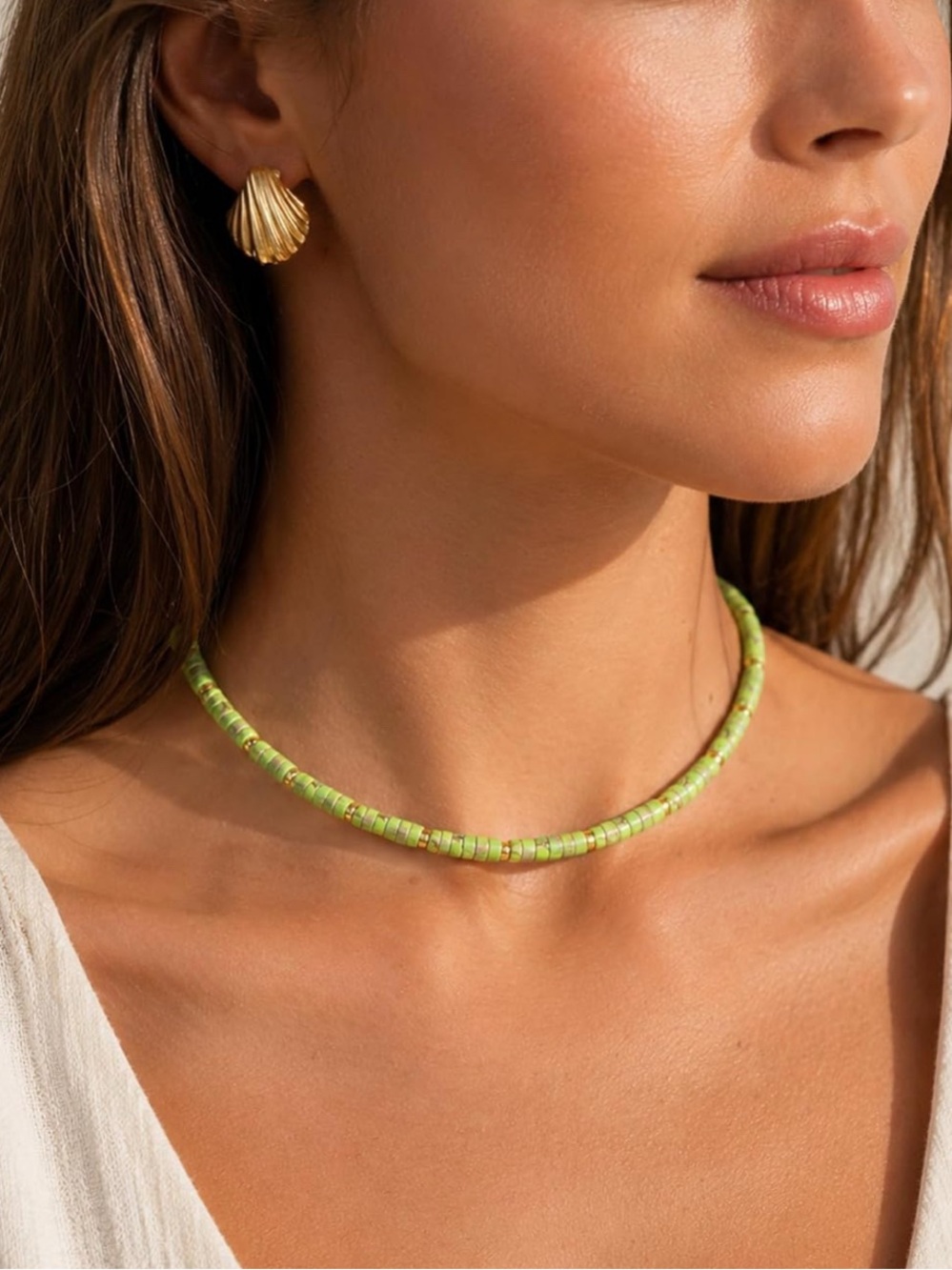 Natural Green Gemstone Bead Choker Necklace